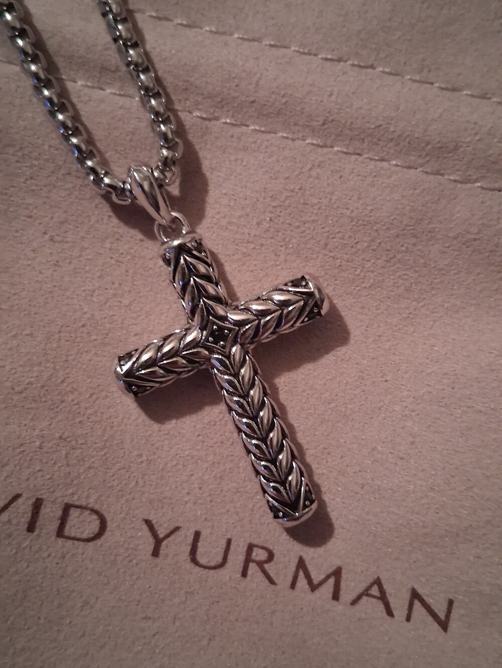 SALE!!! David Yurman Chevron Cross Black Pave Diamond Pendant W/ Box Chain